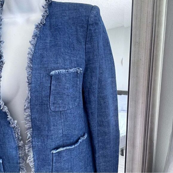 JOSEPH Womens Blue Metallic Tweed Silk Blend Blazer Fringe Size 40 EU. US M. - Picture 2 of 9